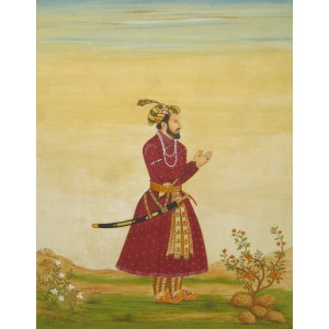 Syed A. Irfan, Mughal Emperor Shah Jahan, 10 x 14 Inch, Watercolor, Teawash& Gold on Wasli, Figurative Painting, AC-SAI-034